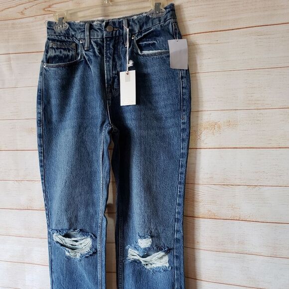 Good American Distressed 100% Cotton Denim Jeans in Indigo061 - Picture 3 of 8